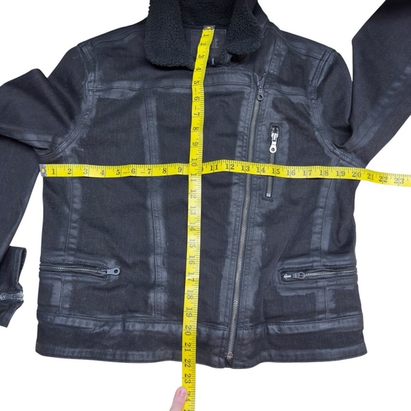 PAIGE Sydney Moto Jacket Night Flight Sherpa Coated Black Stretch Denim Large - Picture 14 of 16